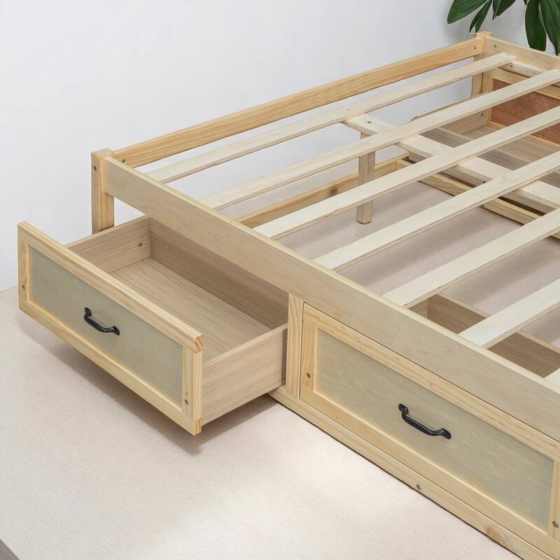 Full/Queen Platform Bed with 6 Storage Drawers, Modern Wood Frame with Slats, No Box Spring Needed