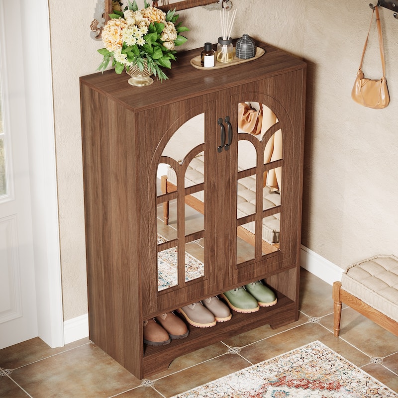 5-Tier Shoe Storage Cabinet with Mirrored Doors for Entryway