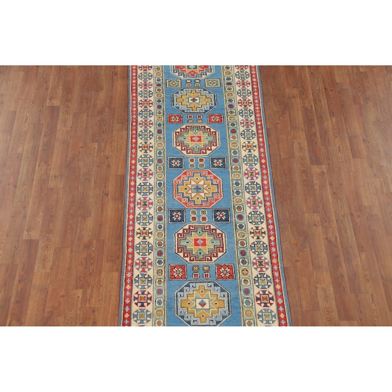 Blue Kazak Runner Rug Hand-Knotted Wool Carpet - 2'9" x 9'3"