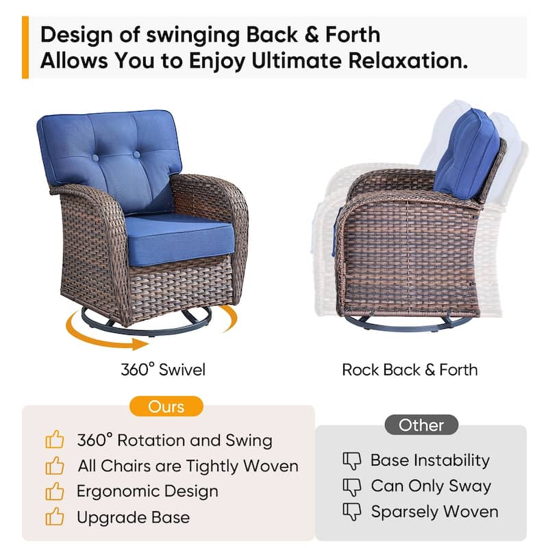 Pocassy 6 Piece Ooutdoor Sofa with Swivel Chair Ottoman Table