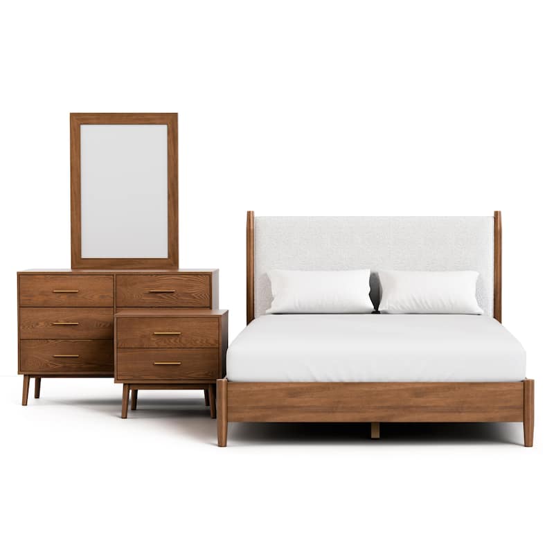 Furniture of America Beau Midcentury 4-Piece Boucle Platform Bedroom Set