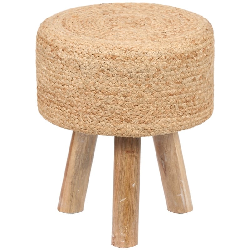 HERAT ORIENTAL Handmade Kilim Upholstered Round Stool - Beige
