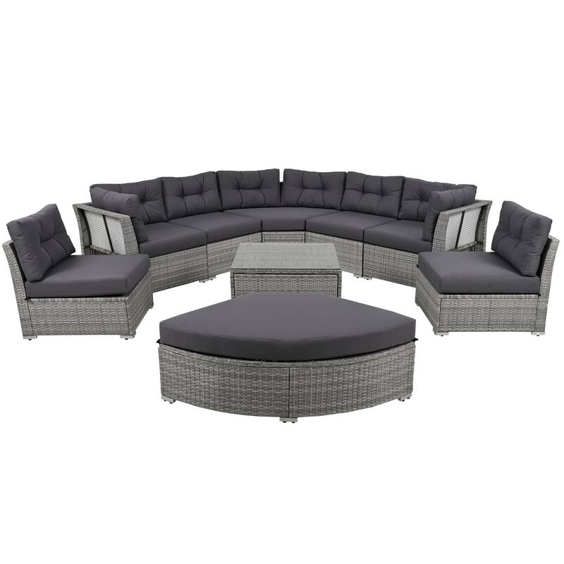 9-Piece Outdoor Patio Sectional Sofa Set with Coffee Table, Free Combination