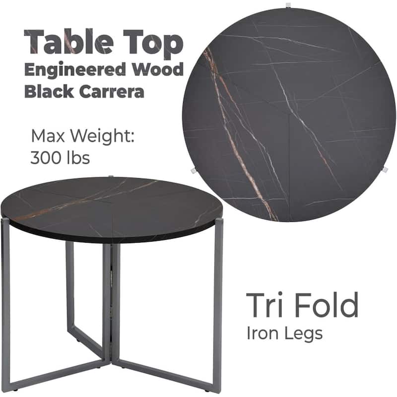 Black Carrera Foldable Round Trifold Table 35" Space-Saving Multi-Use
