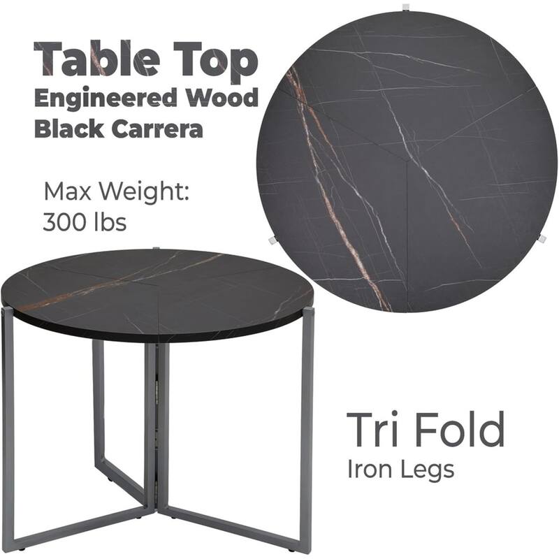 Black Carrera Foldable Round Trifold Table 43" Modern Multi-Use Design