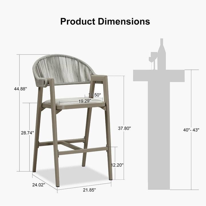 PURPLE LEAF Outdoor Bar Stools Chair Set of 2, All Weather Rattan and Aluminum Patio Bar Stool with Cushion