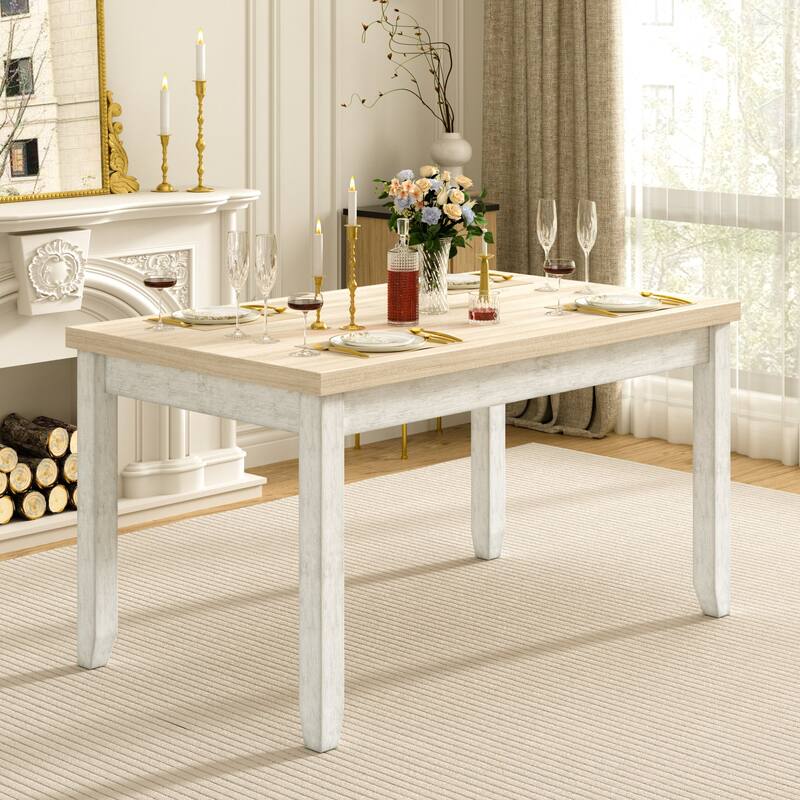 Javlergo Dining Table Set, Solid Wood Kitchen Table Set with 4 Upholstered Chairs for Kitchen
