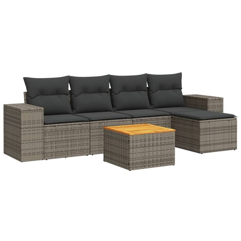 vidaXL Patio Sofa Set with Cushions Outdoor Furniture 6 Piece Poly Rattan