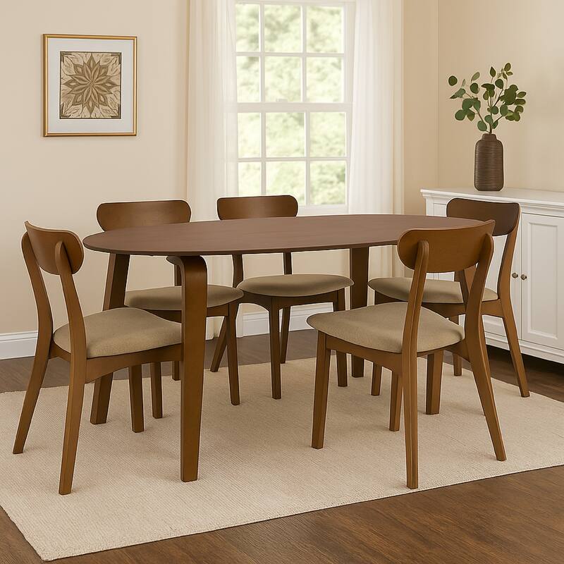 Narv Dining Table, 71 Inch Oval Top in Walnut Brown Solid Wood - Walnut Brown