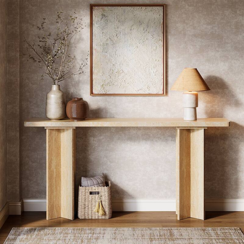 63" Modern Beige Console Table with Crossed Legs for Entryway