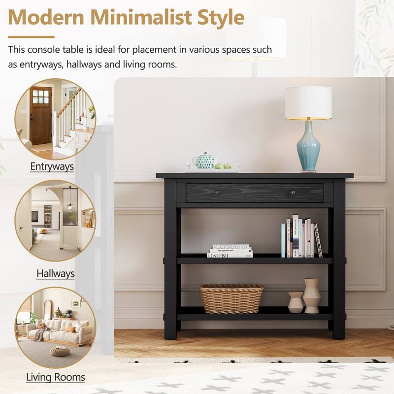 Console Table with Drawer and Two Sturdy Shelves for Entryway, Living Room