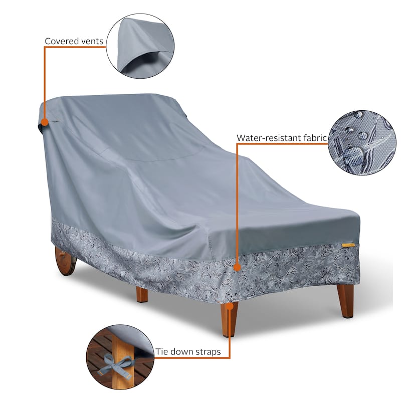 Vera Bradley by Classic Accessories Water-Resistant Patio Chaise Lounge Cover, 78 x 34 x 34 Inch, Rain Forest Toile Gray
