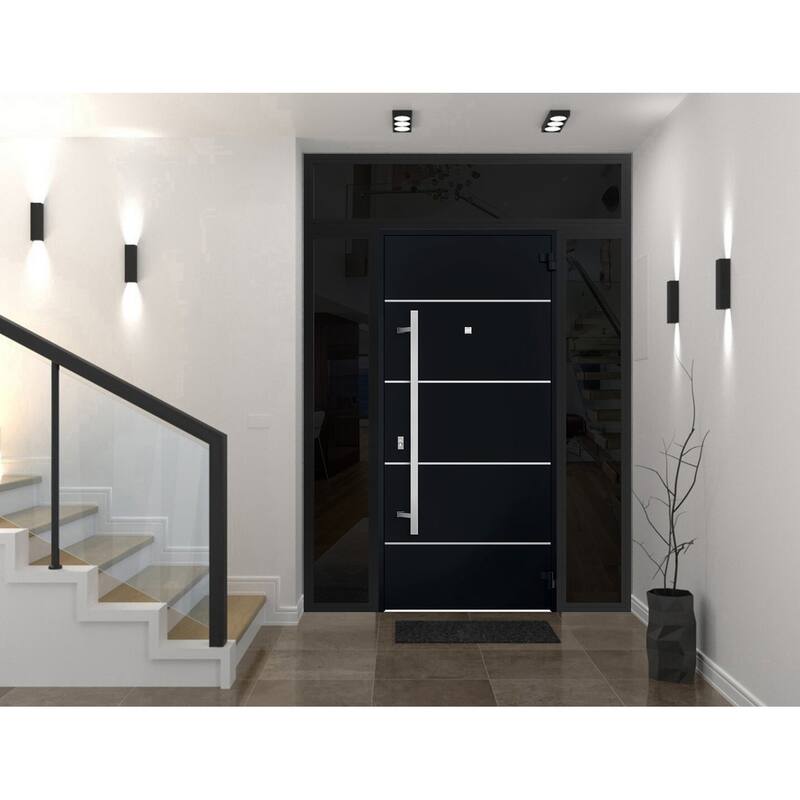Front Prehung Steel Door 6083 Black Enamel Top Window Sidelite Stainless Inserts W36xH80+16 Lh I Bedroom Door Bathroom Door