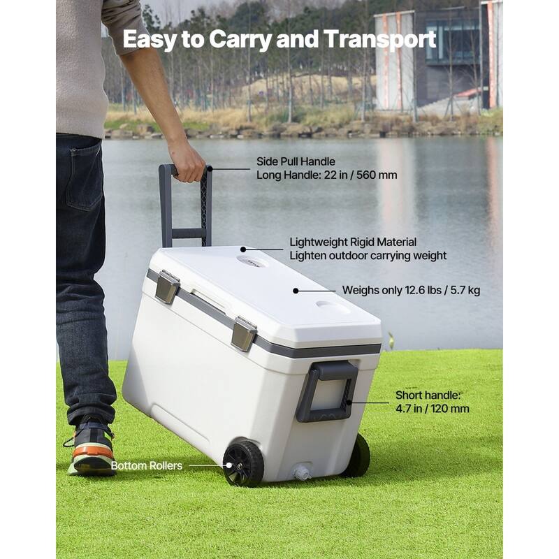 Portable Insulated Cooler with Wheels & Cup Holder for Outdoors