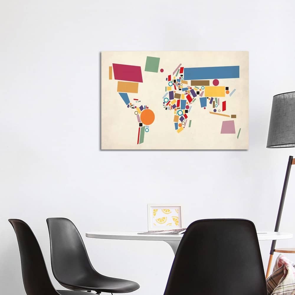 iCanvas "Geometric World Map (Abstract)" by Michael Tompsett Canvas Print