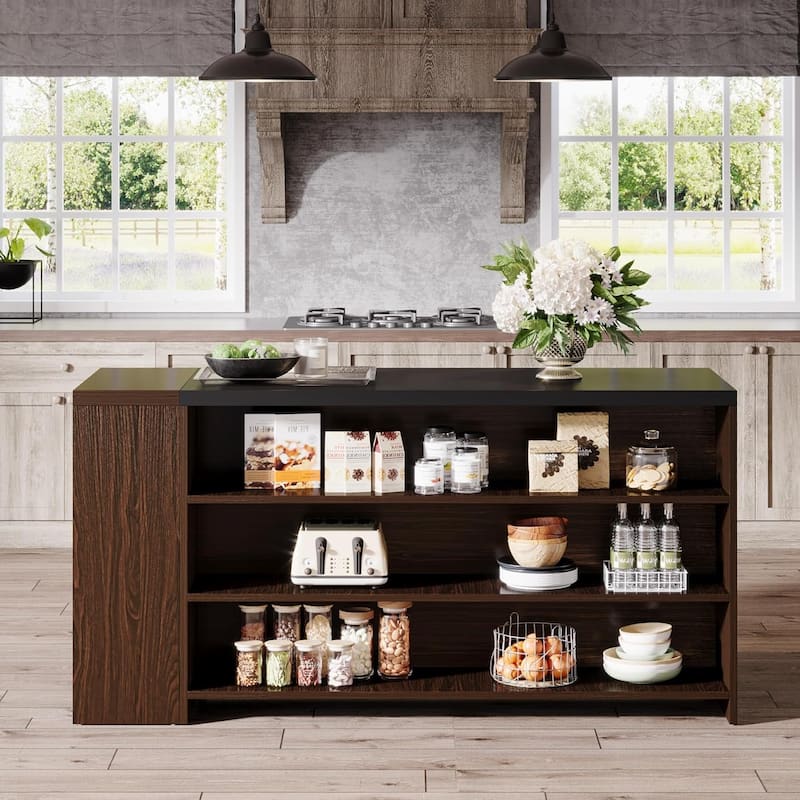 55 Inches Farmhouse Kitchen Island with Storage for Kitchen, Dining Room