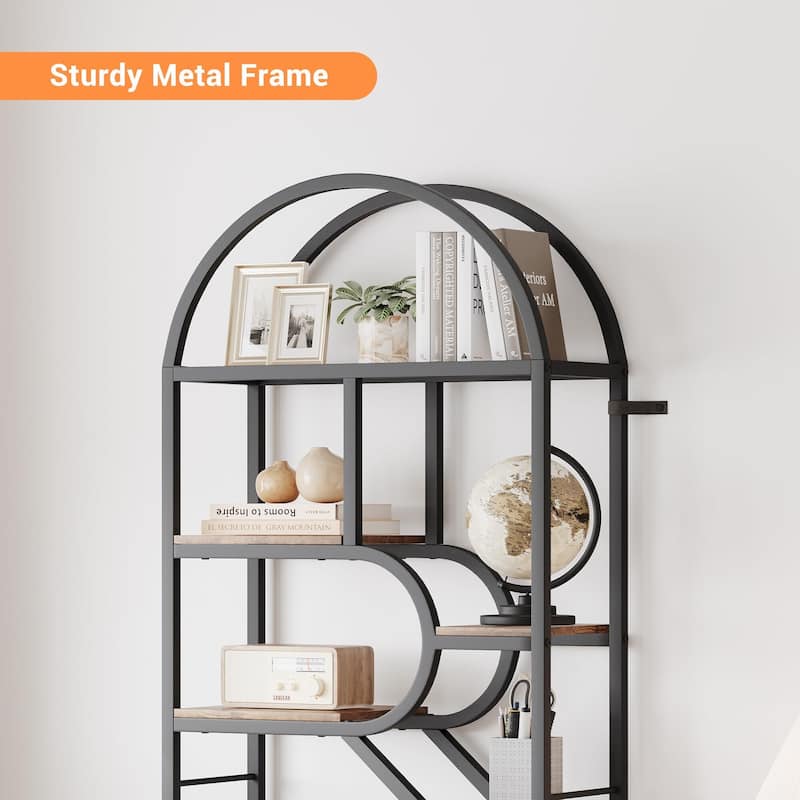 81.7 Inch Arched Bookshelf, Open Bookshelf with Storage Shelf, Geometric Bookcase Display Racks Tall Standing