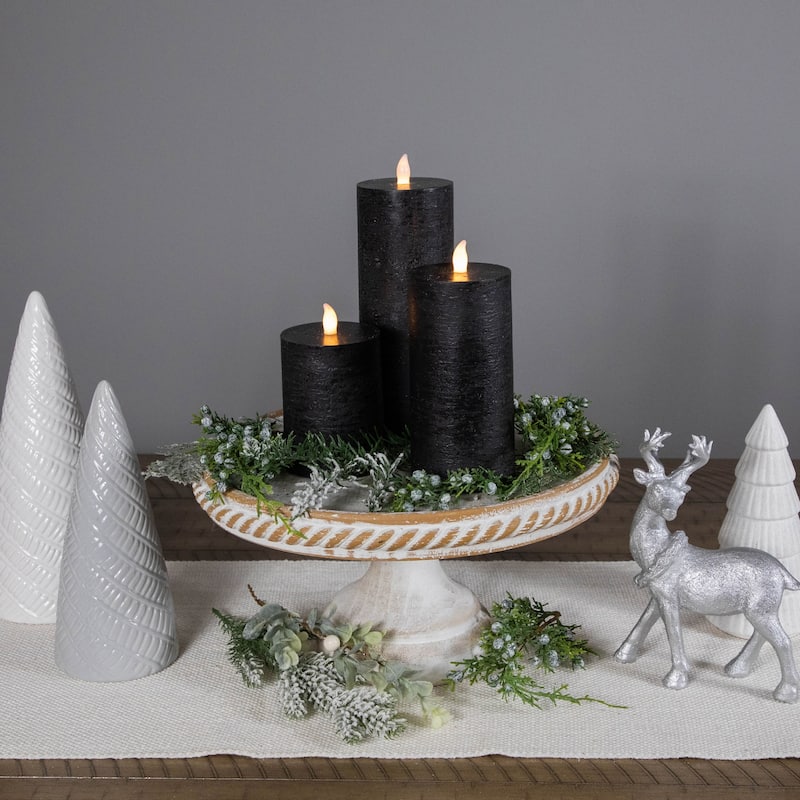 3 Flameless Solid Black Flickering LED Halloween Wax Pillar Candles 8"