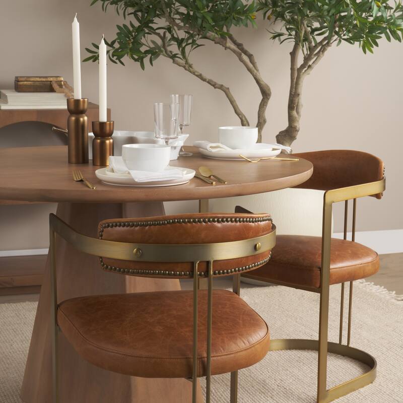 Hollyfield I Brown Leather Seat Gold Iron Frame Dining Chair - 20.5L x 22.5W x 29.5H