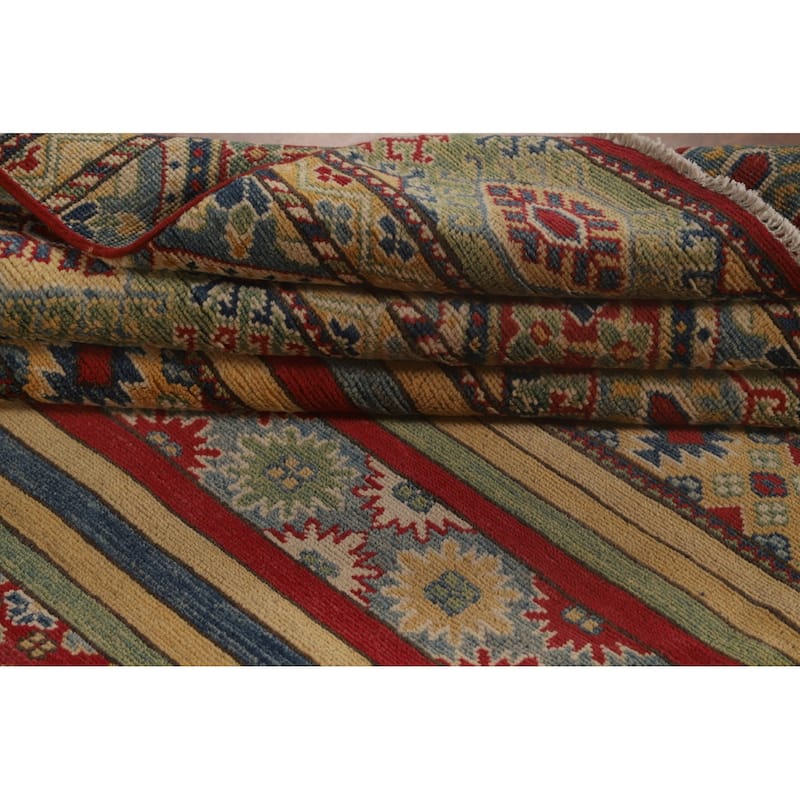 Striped Kazak Oriental Area Rug Hand-Knotted Wool Carpet - 9'10"x 13'2"