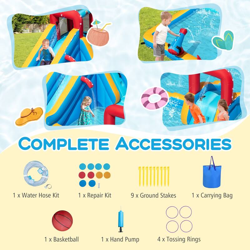 Giant Kids Inflatable Water Park 9-in-1 with Slide Climbing Wall and Ball Games and Water Cannon - 177” x 176” x 81” (L x W x H)