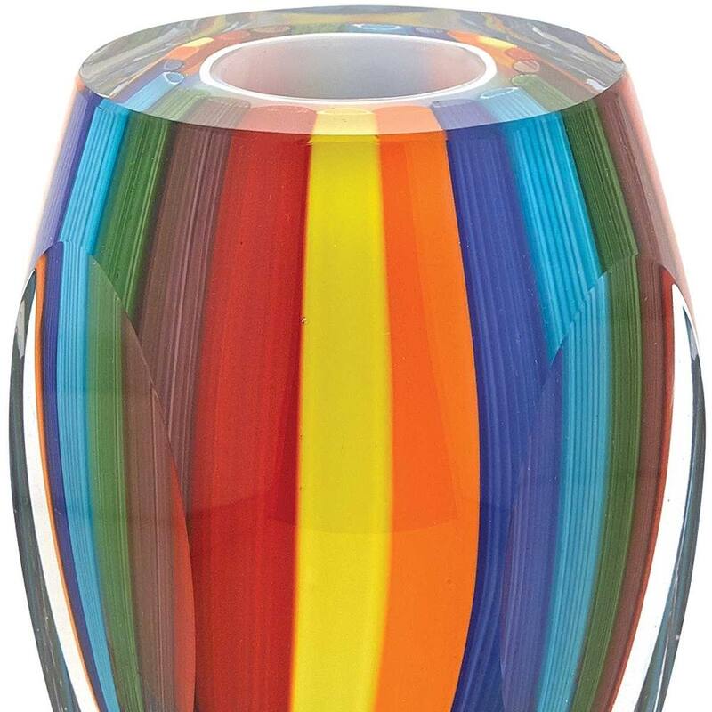 HomeRoots 6" Blue Clear Red And Yellow Cylinder Crystal Glass Table Vase