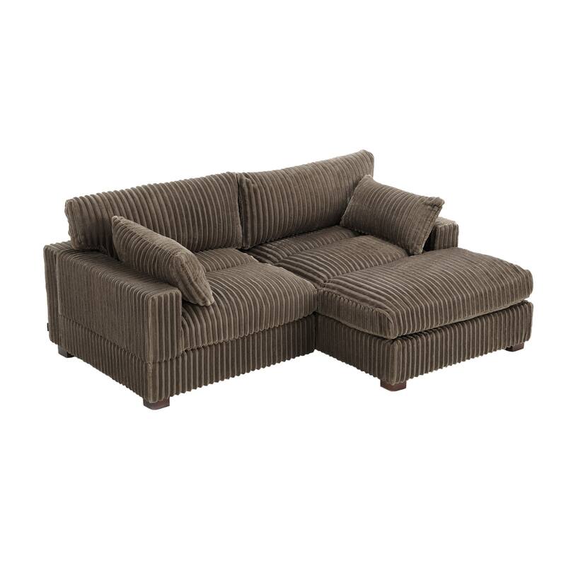 Upholstered Plush Flannel Modular Sectional Sofa with Pillows,Ajustable Headrest