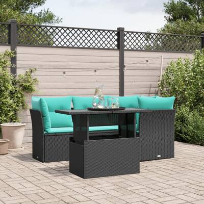 vidaXL Patio Sofa Set with Cushions Modular Outdoor Seating 5 Piece Poly Rattan - 24.41 x 24.41 x 27.17