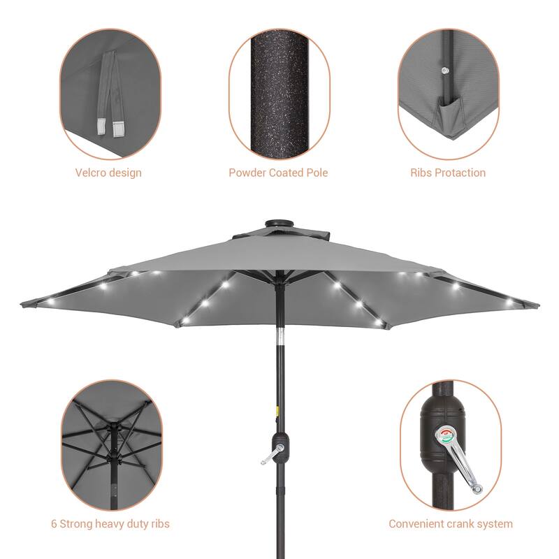 LIVOOSUN Patio 7.5 Feet Market Solar LED Light Umbrella