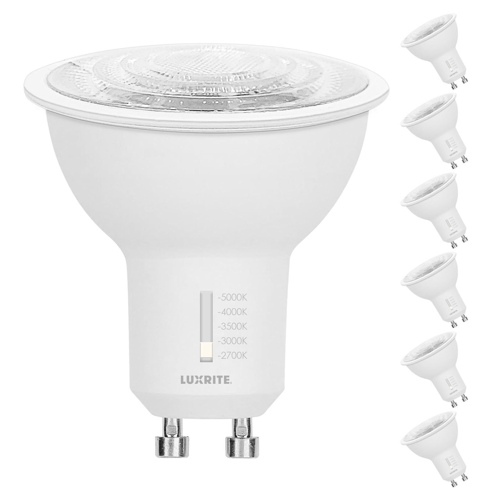 Luxrite GU10 LED Bulbs Dimmable 50W Halogen Equivalent 5CCT 6.5 Watt 500 Lumens GU10 Enclosed Fixture Rated 6 Pack Bed Bath Beyond 41585265