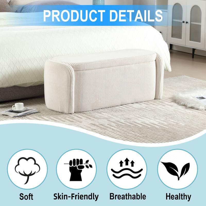 House Hold Storage Ottoman,Bedroom End Bench,Upholstered Fabric Storage Ottoman with Safety Hinge