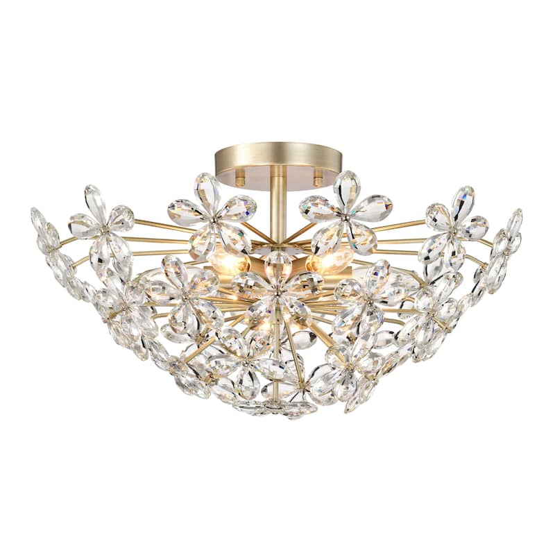 Rosa 6-Light Daisy Flower Crystal Large Size Flush Mount - Brushed Silver-ish Champagne