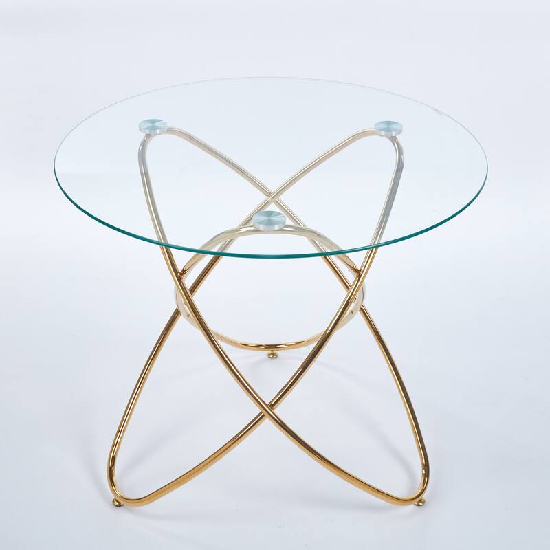 Dining Table With Chrome Metal Leg And Tempered Glass,Kitchen Table For Living Room,Metal Legs