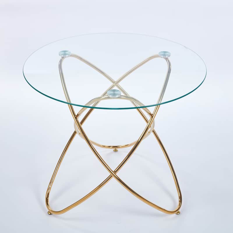 Dining Table with Tempered Glass Top & Metal Legs, Modern Round Kitchen Table for 2-4 People, Coffee Table for Small Space