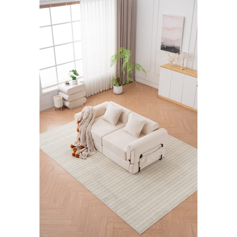 Folding Chaise Longue Sofa Fold Out Loveseat Floor Couch, Convertible Sleeper Sofa Bed Modular Leisure Sofa