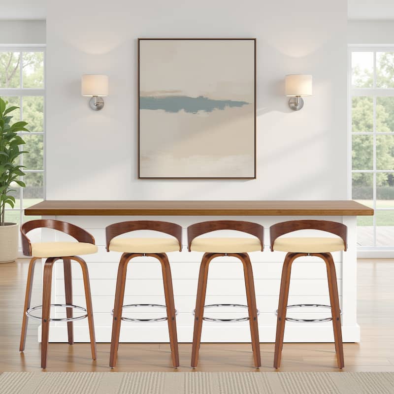 Carson Carrington Solavagen Mid-Century Modern Swivel Counter or Bar Stool - Cream & Walnut - Bar Height - Set of 4