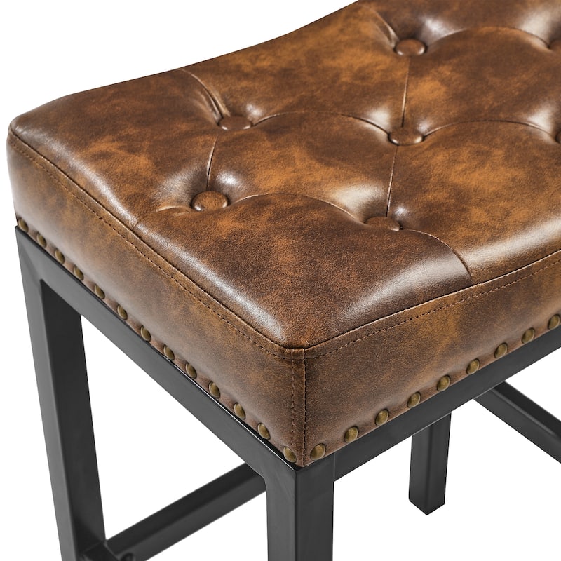 Backless Cushioned Faux Leather Bar Stools Counter Height Stools with Metal Frame - 24" H