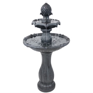 2-Tier Pineapple Solar Outdoor Water Fountain w/ Battery - 46" - Black
