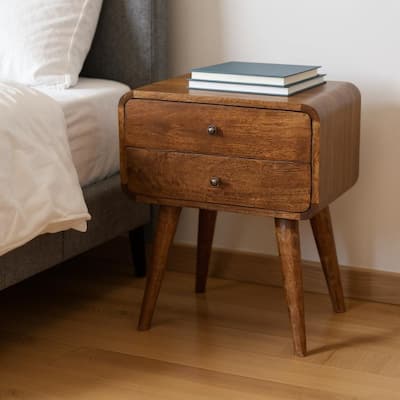 HomeRoots 22" Chestnut Solid Wood Two Drawer Nightstand