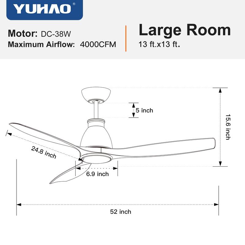 52 in. Outdoor/Indoor Integrated LED Imitation Wood Modern Ceiling Fan with Lights and Remote Control - 52 INCHES