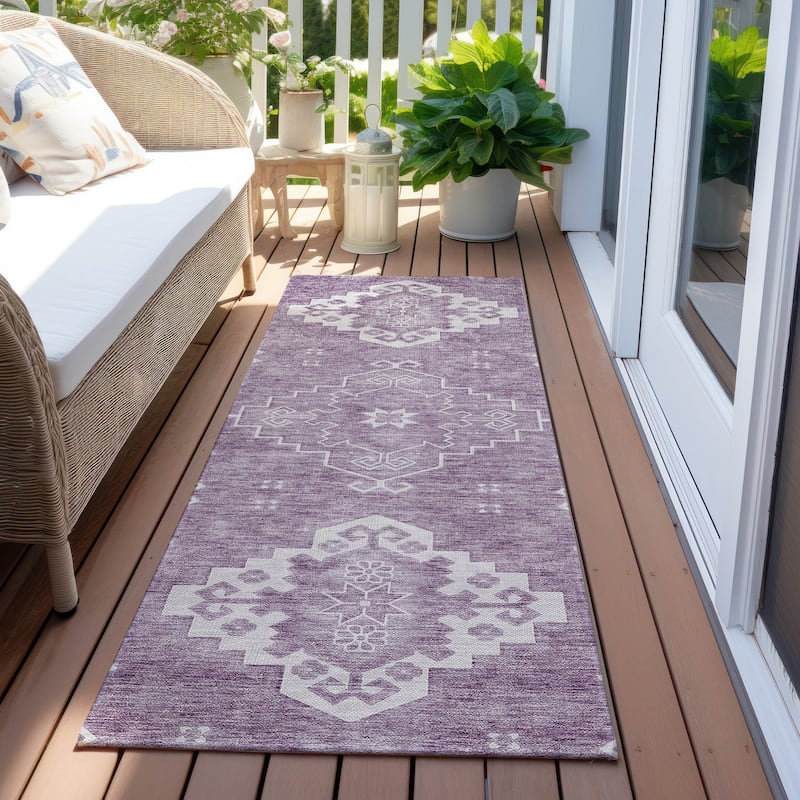 Machine Washable Indoor/ Outdoor Chantille Traditional Boho Rug - Lavender - 2'3" x 7'6"