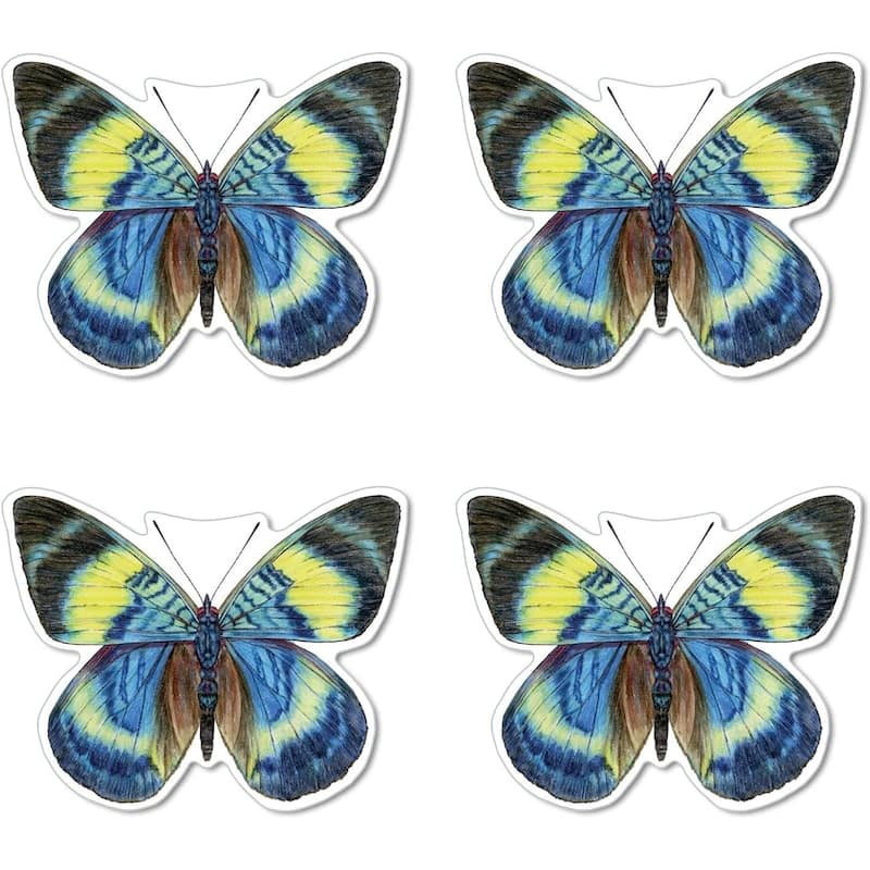 CounterArt Butterfly Shaped Reversible Easy Care Set of Two Placemats, Made in The USA - multi - Set of 4
