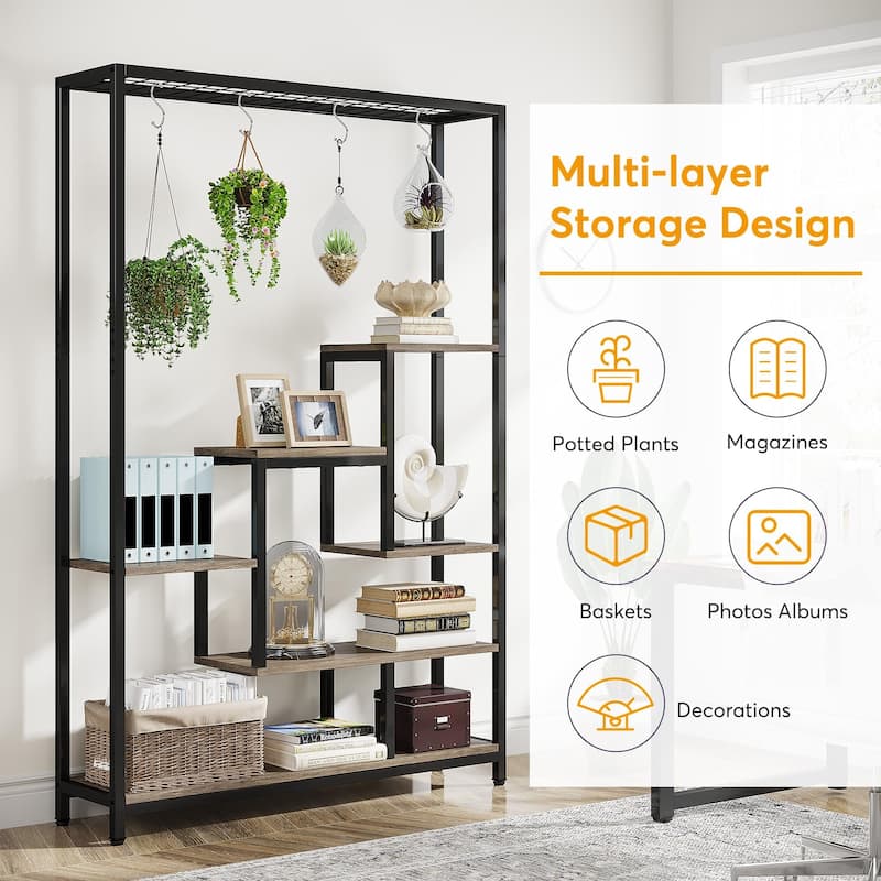 5-Tier Tall Indoor Plant Stand, Large Plant Shelf with 10PC S Hanging Hooks