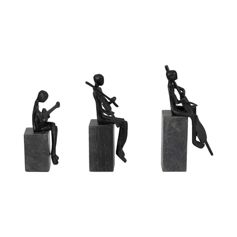 Sagebrook Home 9/10/11" Aston Musicians, Black, Elegant Sculptures, Black, Set of 3 - 5" x 6" x 11"