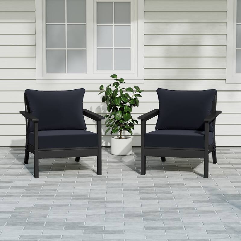 Birchwood All Weather HDPE Outdoor Patio Black Deep Seating Conversation Set With Cushions (2-Piece)