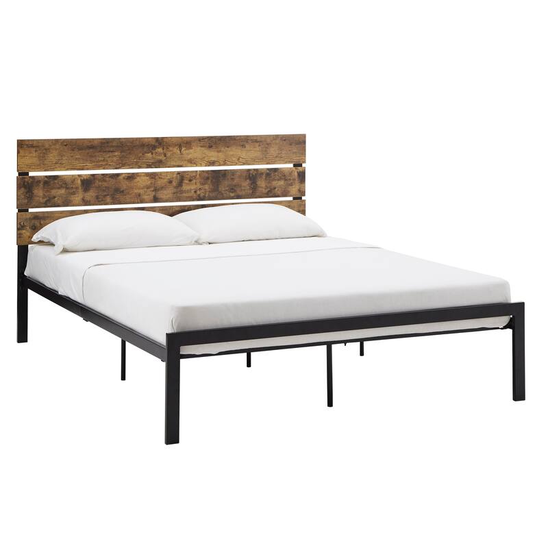 Aabira Metal Platform Bed with Wood Finish Panels by iNSPIRE Q Modern - Queen