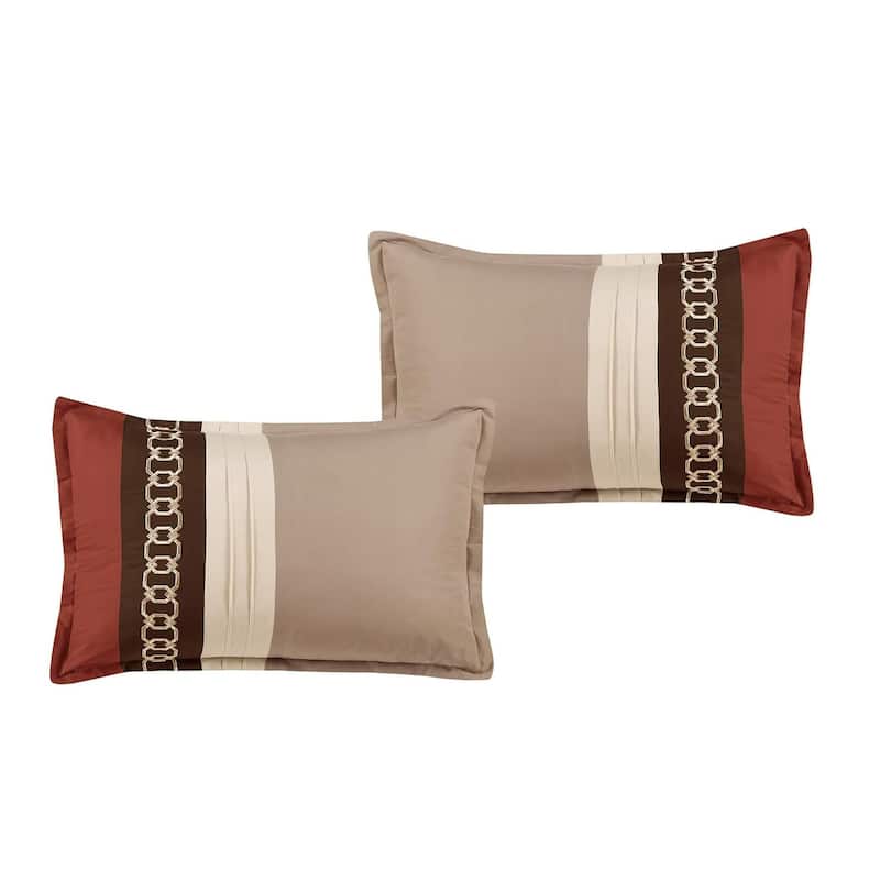 7 Piece Brown Beige Comforter Set Embroidery Soft Bedding