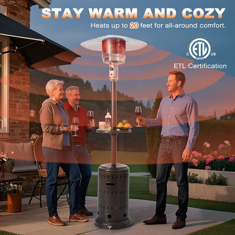 Outdoor Metal Propane Gas Patio Heater with Wheels and Drink Stand
