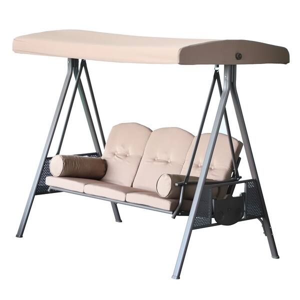 Outsunny Outdoor Patio 3 Person Steel Canopy Cushioned Seat Bench Swing With Included Side Trays Padded Comfort Overstock 22257564