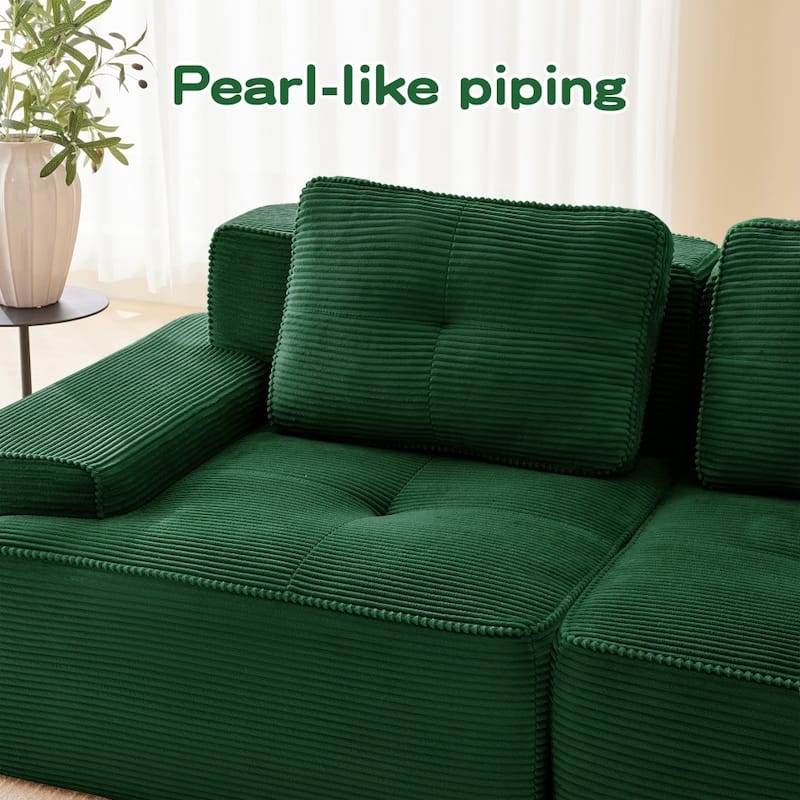 L-Shaped Premium Modular Corduroy Sectional Sofa with Movable Ottoman